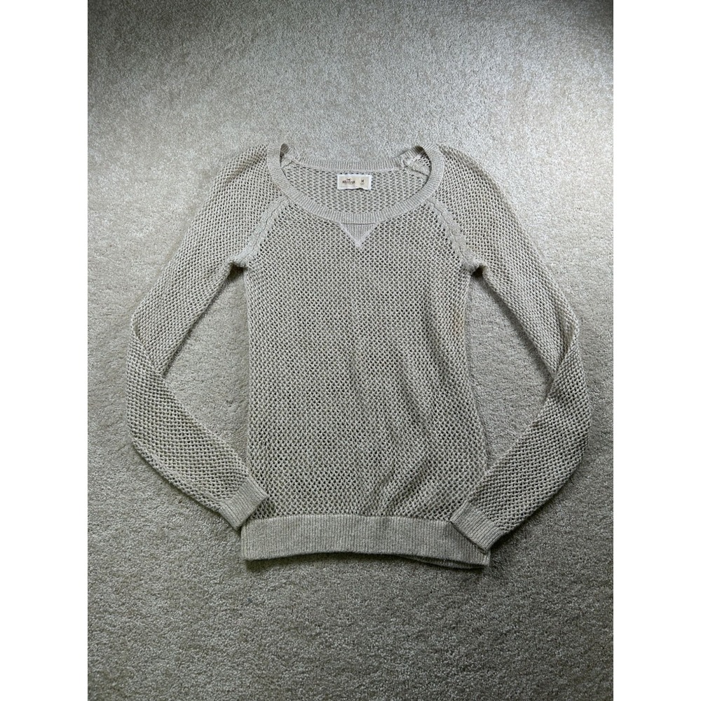 Hollister Beige Mesh Knit Womens Sweater Medium‎ Y2K 90s Vintage Sheer